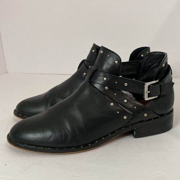 Nordstrom Halogen Hailey Black Studded Ankle Silver Buckle Leather Boots Size 10 - Picture 6 of 12